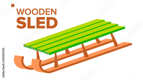 Wooden Sled Vector. Retro Classic Winter Sledge. Isolated Flat Cartoon Illustration