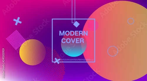 Memphis Minimal Cover Horizontal Vector Template. Neon Gradient Overlay, Small Space Particles Background. Geometric Memphis Design Elements, Horizontal Music Poster. Vintage Elemets Business Design.