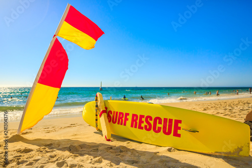 Surf Rescue at Cottesloe Beach in Western Australia the Perth's most famous town beach in Indian Ocean. Popular summer holidays destination in Australia. Outdoors activity. photo