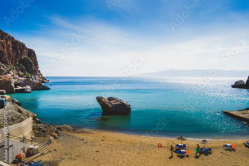 The incredible seascaping view of beach with blue sea in morocco in summer