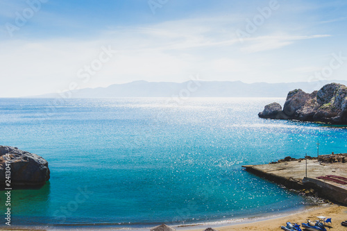 The incredible seascaping view of beach with blue sea in morocco in summer