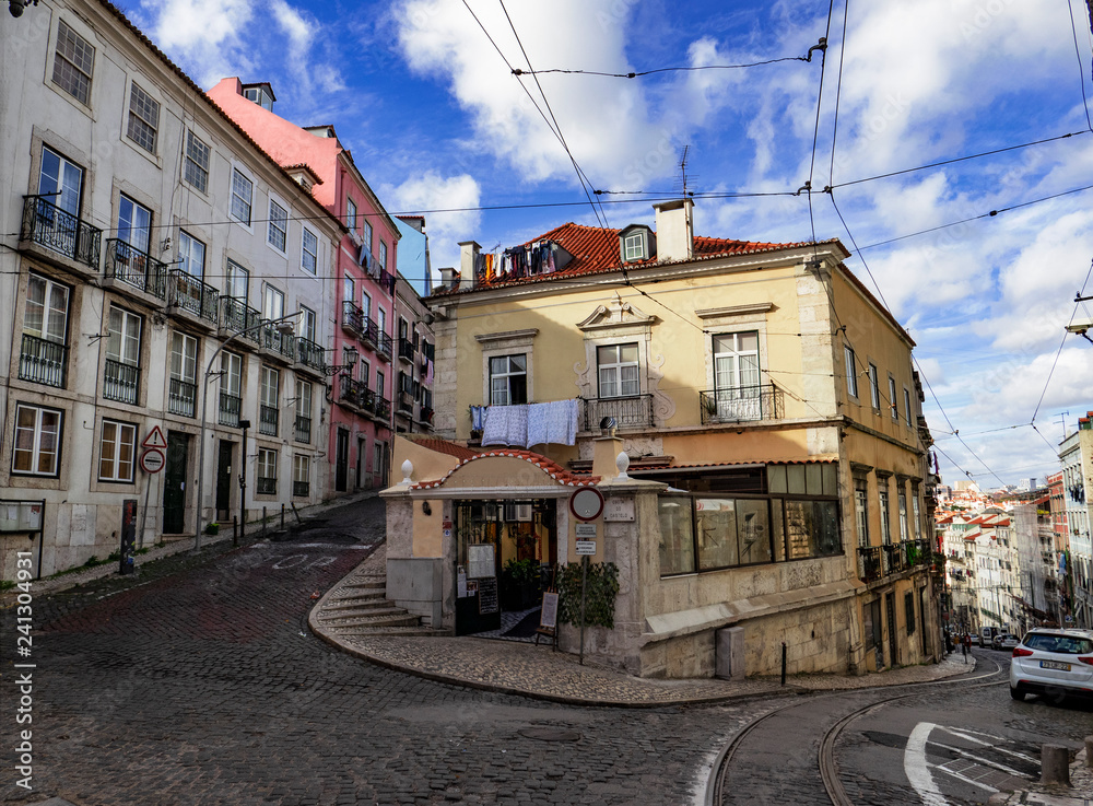 Lisbon - Portugal, narrow streets and winding climbs in the ancient and popular Alfama district