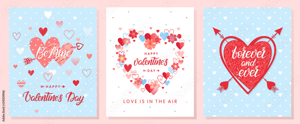 Collection of creative Valentines Day cards.Hand drawn lettering with hearts,arrows and flowers.Romantic illustrations perfect for prints,flyers,posters,holiday invitations and more. Collection of creative Valentines Day cards.Hand drawn lettering with hearts,arrows and flowers.Romantic illustrations perfect for prints,flyers,posters,holiday invitations and more.