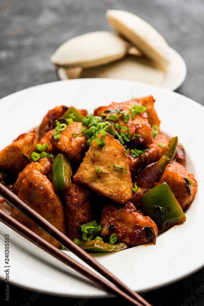 Schezwan Idli or manchurian Idly, tasty indo-chinese recipe. selective focus