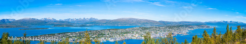 Wide panoramic arial view of Tromso in Norway