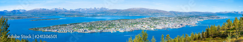 Wide panoramic arial view of Tromso in Norway