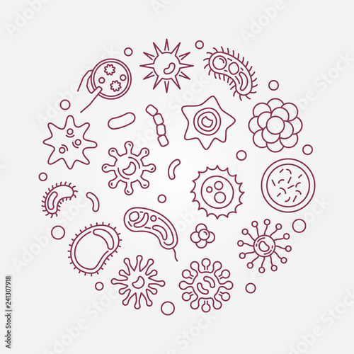 Virus or pathogen round vector concept illustration made with red outline icons on white background