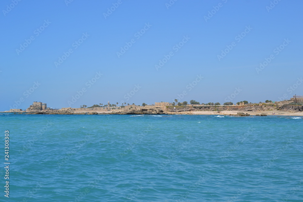 Coast landscape of Caesarea Maritima, Mediterranean Sea, Israel