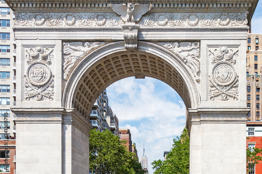 Details of Washington Square Arch in New York, USA