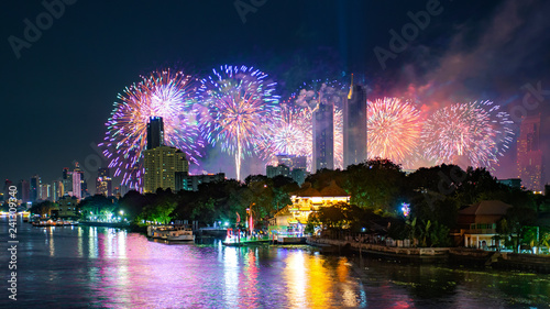 Fireworks show, New year 2019 at bangkok, Thailand.