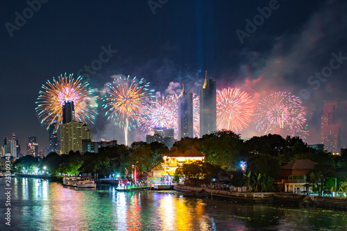 Fireworks show, New year 2019 at bangkok, Thailand.