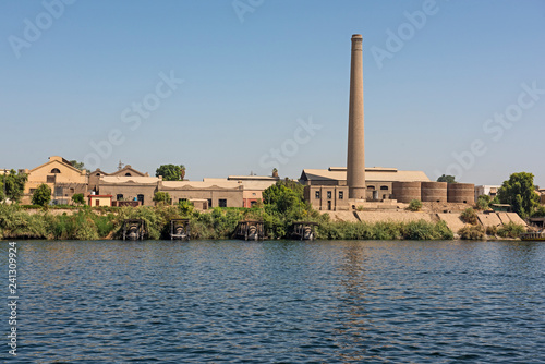 Landscape view of large sugar cane factory on river nile in Egypt