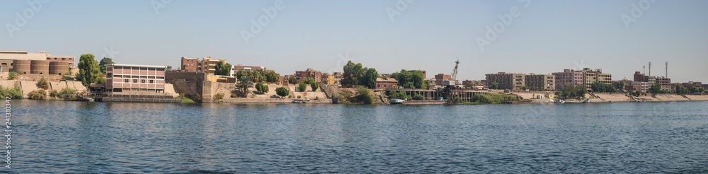 Landscape view of large waterfront industrial area on river nile in Egypt