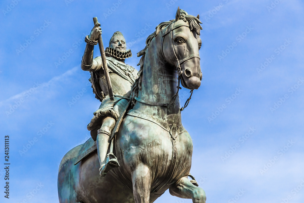 Madrid, Spain. Statue of King Philip III (1616) on the Plaza Mayor