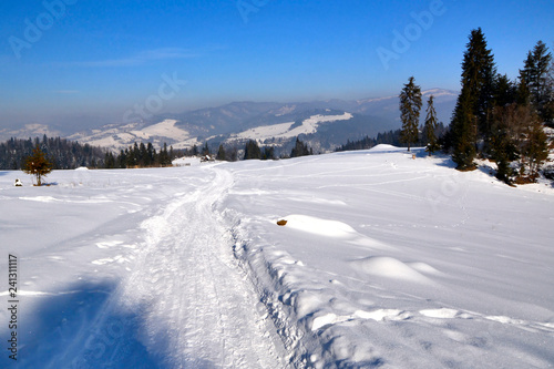 Snowy winter veiw of the Pieniny mountains, Poland