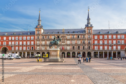 Madrid, Spain. Center Square Mayor with the statue of King Philip III, 1616
