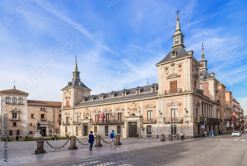 Madrid, Spain. Plaza de la Villa: on the left - Casa de Sisneros, on the right - the Town Hall (Casa de la Villa)