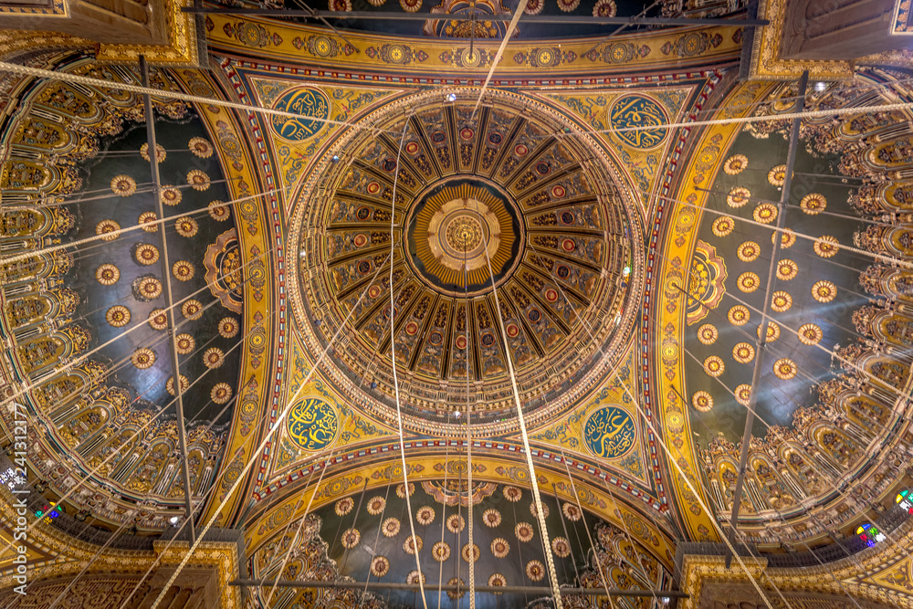Cairo, Egypt - Nov 2nd 2018 - The interior roof of a mosque rich in details in Cairo, Egypt