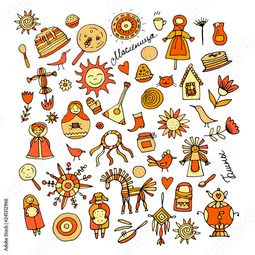Maslenitsa or Shrovetide. Icons set for your design