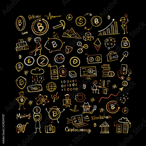 Bitcoin, cryptocurrency and blockchain technology, frame for your design