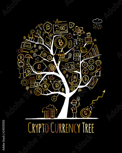 Bitcoin, cryptocurrency and blockchain technology, concept tree for your design