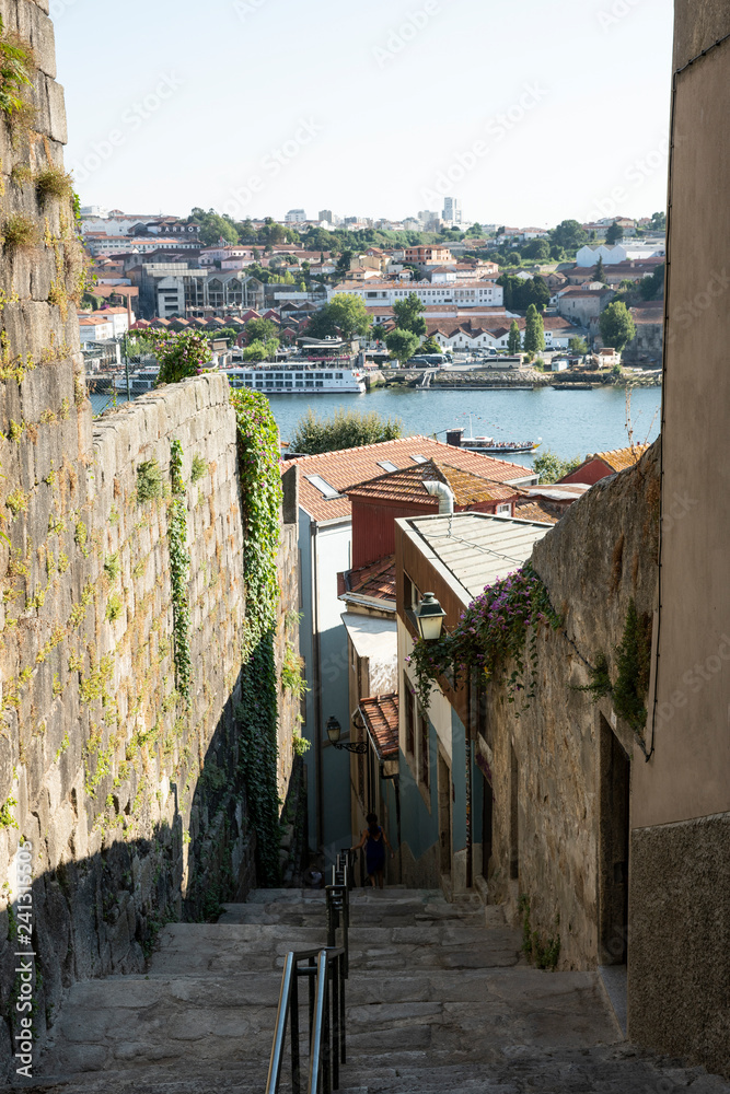 Steep descent to the Douro river in Porto.