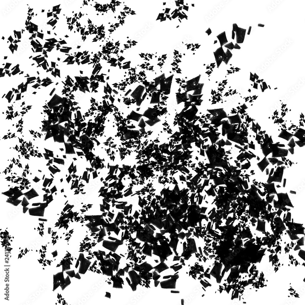 Isolated artistic ink paint splatter textures and decorative elements on white paper background. Chaotic isentegration effect. Isolated artistic ink paint splatter textures and decorative elements on white paper background. Chaotic isentegration effect.