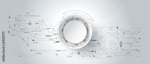 3d design paper with line circle with circuit board. Illustration Abstract modern futuristic, engineering, science, technology background. Hi tech digital connection, communication photo