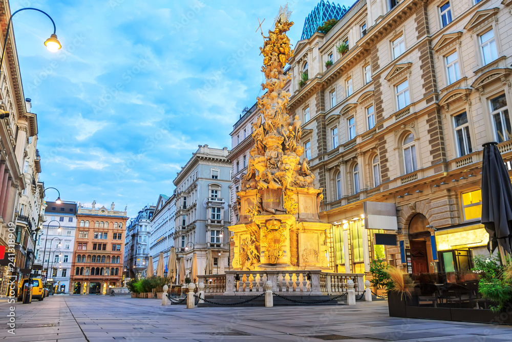 Graben, a famous pedestrian street of Vienna with a Plague Colum