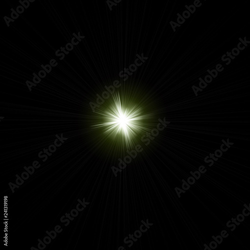 Fototapeta Naklejka Na Ścianę i Meble -  Isolated realistic lens flare visual effect on black night background. Space star. 