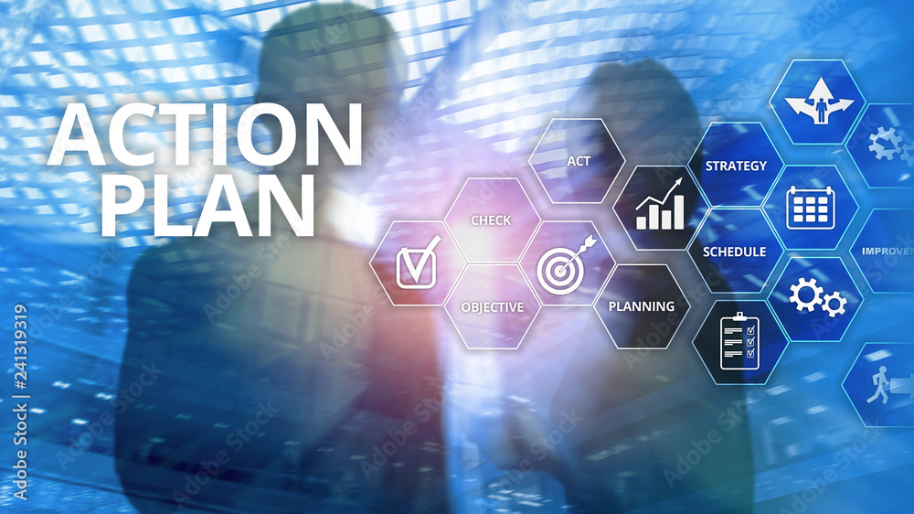 Action Plan Strategy Planning Vision Direction. Financial concept on blurred background Action Plan Strategy Planning Vision Direction. Financial concept on blurred background