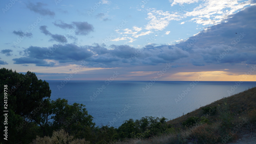 the black sea coast green sky blue sunset