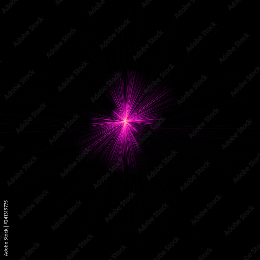 Isolated realistic lens flare visual effect on black night background. Space star. 