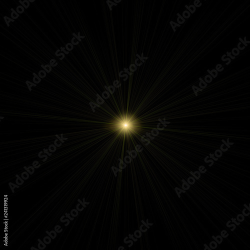 Fototapeta Naklejka Na Ścianę i Meble -  Isolated realistic lens flare visual effect on black night background. Space star. 