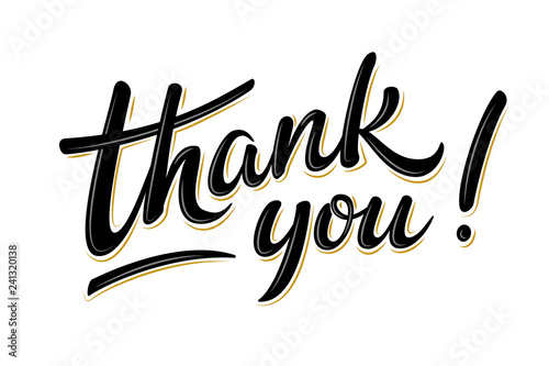 Thank you bulk lettering sign. Handwritten modern brush lettering on white background. Text for postcard, invitation, T-shirt print design, banner, poster, web, icon. Isolated vector