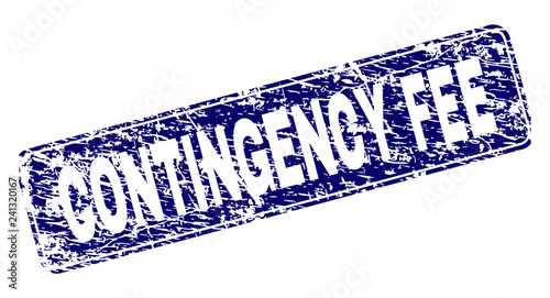 CONTINGENCY FEE stamp seal print with grunge texture. Seal shape is a rounded rectangle with frame. Blue vector rubber print of CONTINGENCY FEE caption with dust texture.