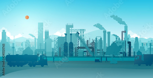Industrial factory with a sky as a backdrop
