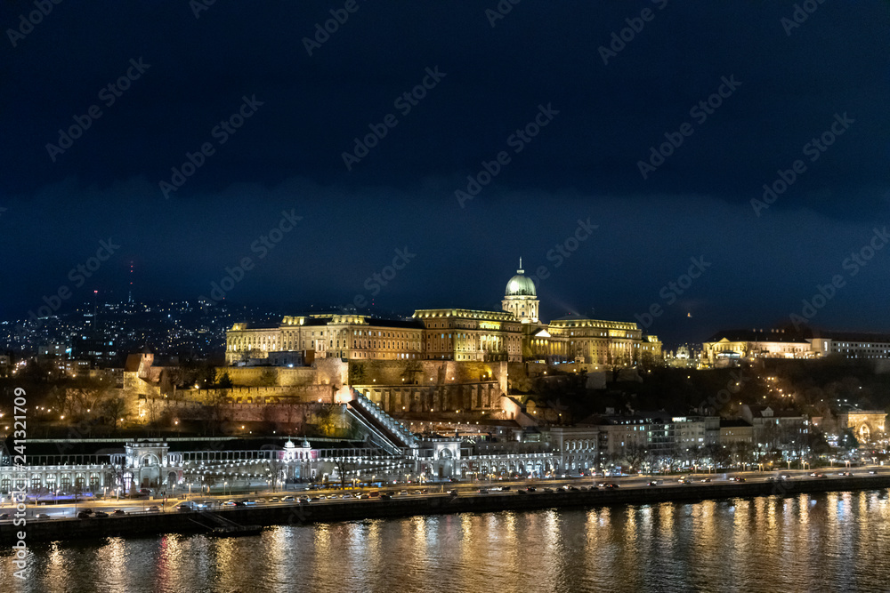 Aerial view of Budapest at night