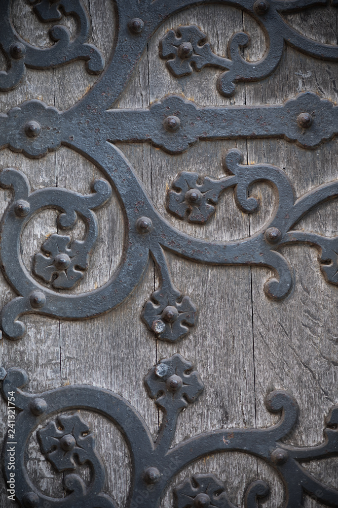 texture of wooden and metal church door