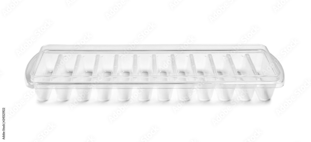 Empty ice cube tray on white background Empty ice cube tray on white background