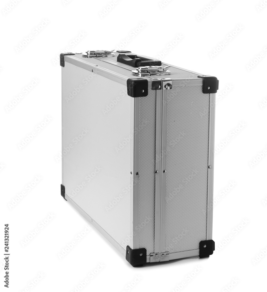 Stylish aluminum hard case on white background Stylish aluminum hard case on white background