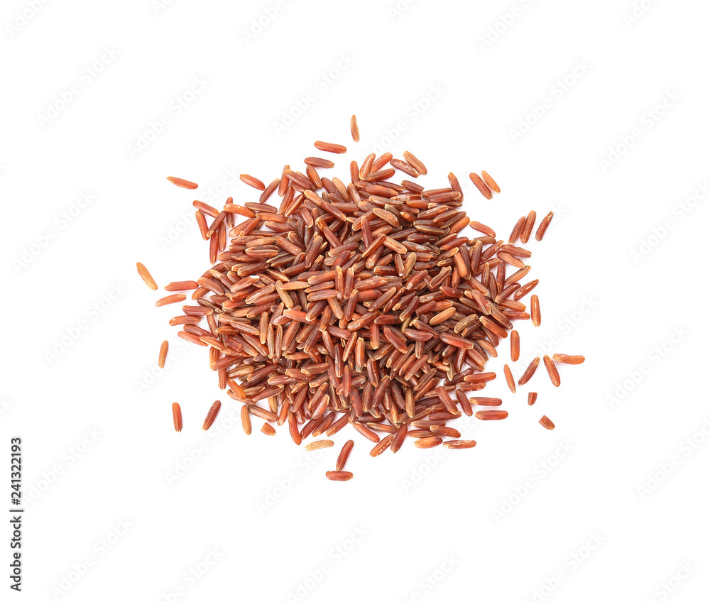 Pile of uncooked red rice on white background, top view Pile of uncooked red rice on white background, top view