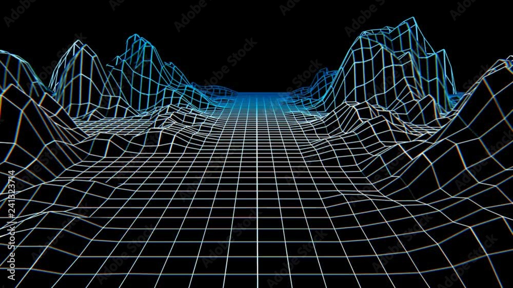 Geometric laser lowpoly tunnel with beat reactive chromatic distortion. Seamless neon retro futuristic animation 128 bpm