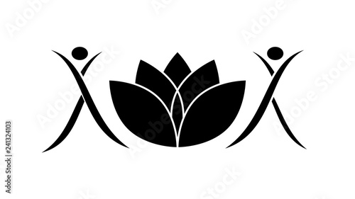 Two figures and a lotus. Fitness and Yoga Logo Template - vector. Black   abstract design vector template. Logotype concept.
