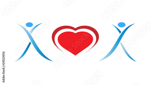 Two figures and a heart - fitness logo template. Abstract design vector template. Logotype concept.