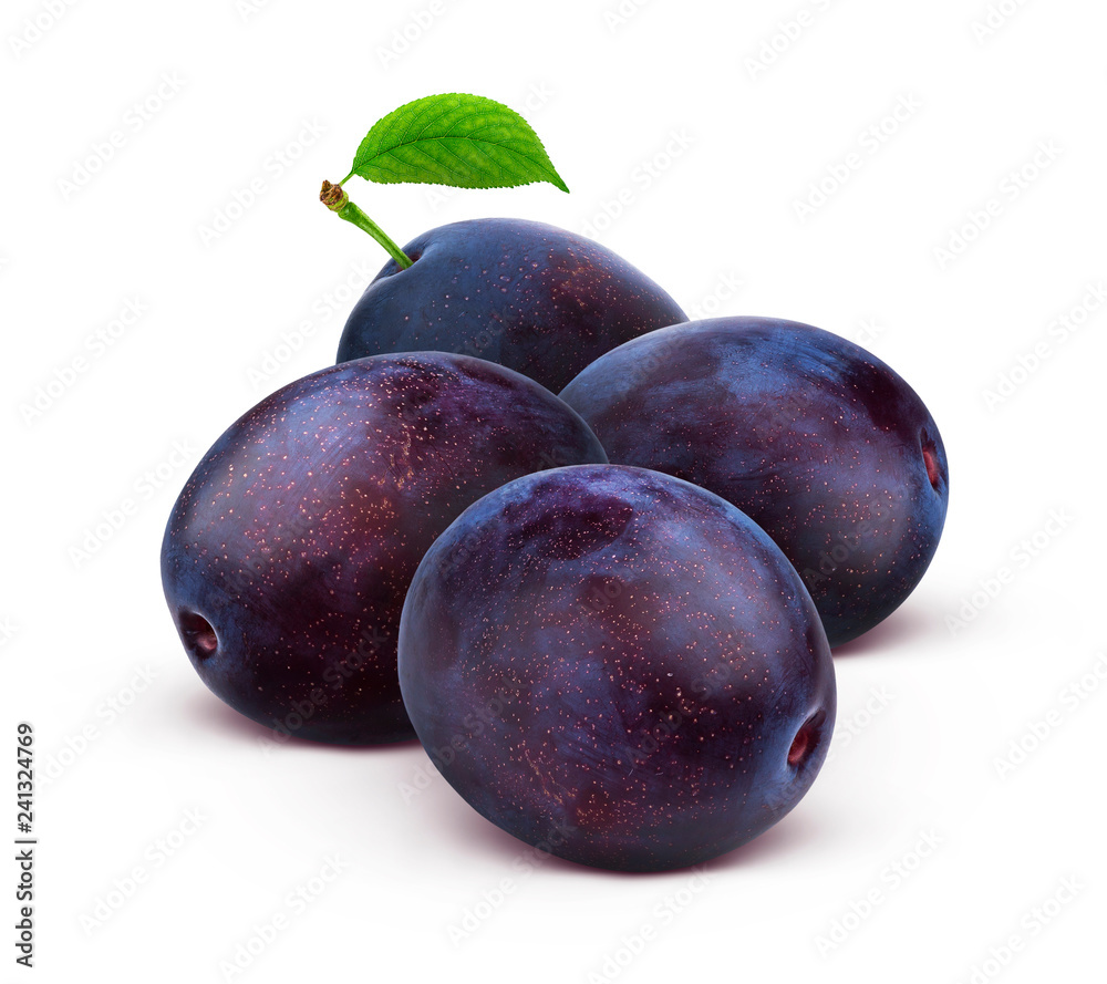 Whole plums isolated on white background