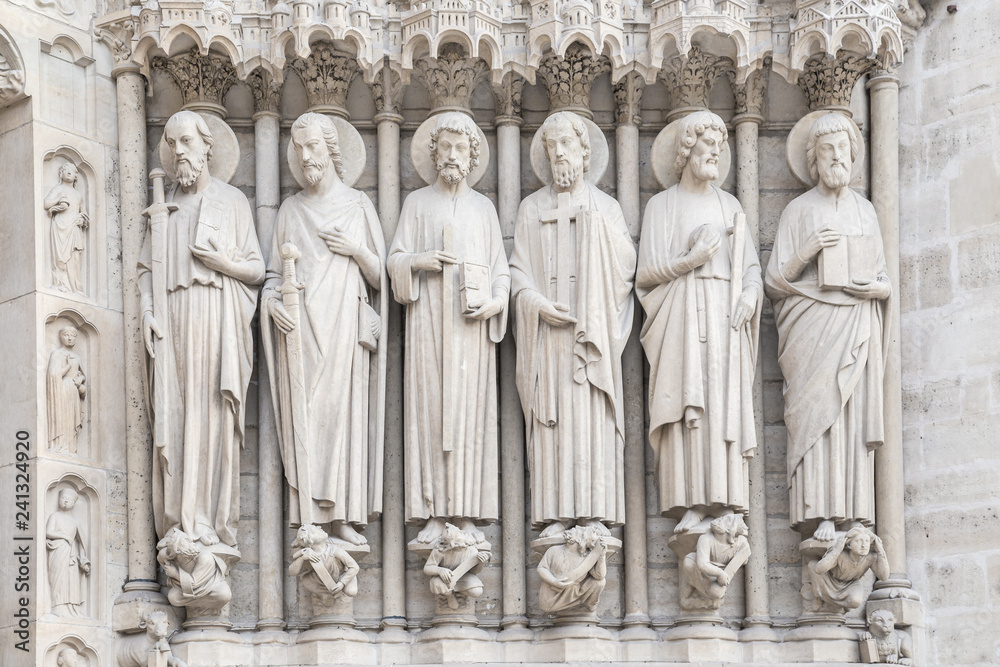 Exterior carving on Notre Dame de Paris church Exterior carving on Notre Dame de Paris church