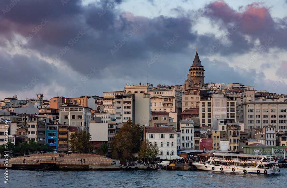 Istanbul, Turkey. 12-November-2018. Blue hour and Galata tower views, Istanbul