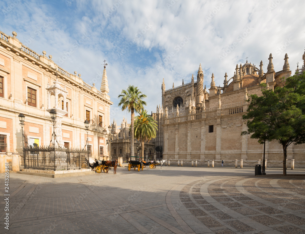 Seville, Spain. View of the marketplace historical architecture