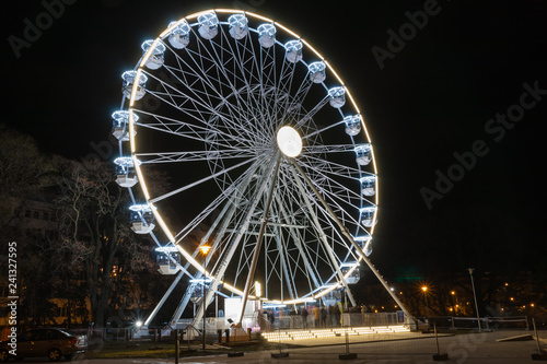 Christmas ferris wheel at Moravian square at advent time on December in Brno